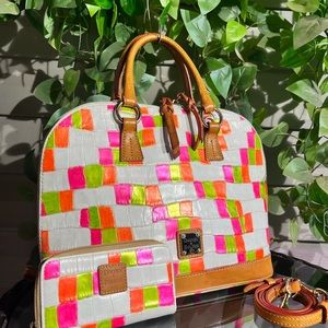 Multicolored METALLICS & PEARL White Croc Leather Large Dooney Bag & Wallet